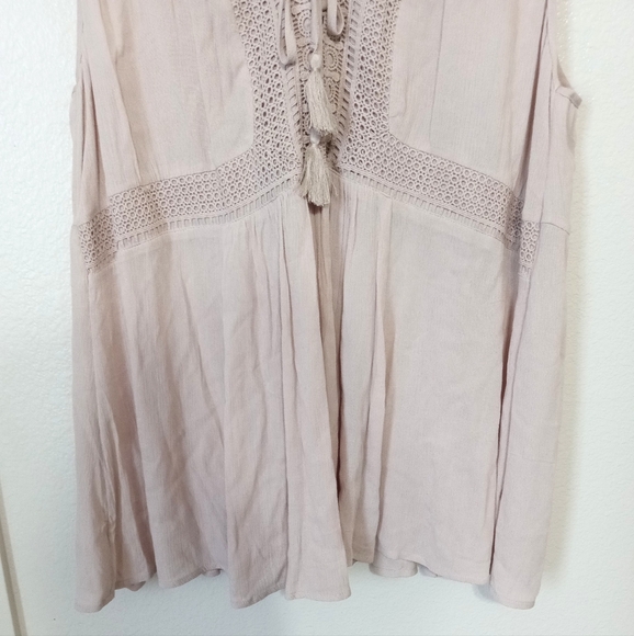Torrid 3X Lace Up Sleeveless Tan Peasant Mushroom Babydoll Women's Top - Picture 5 of 8